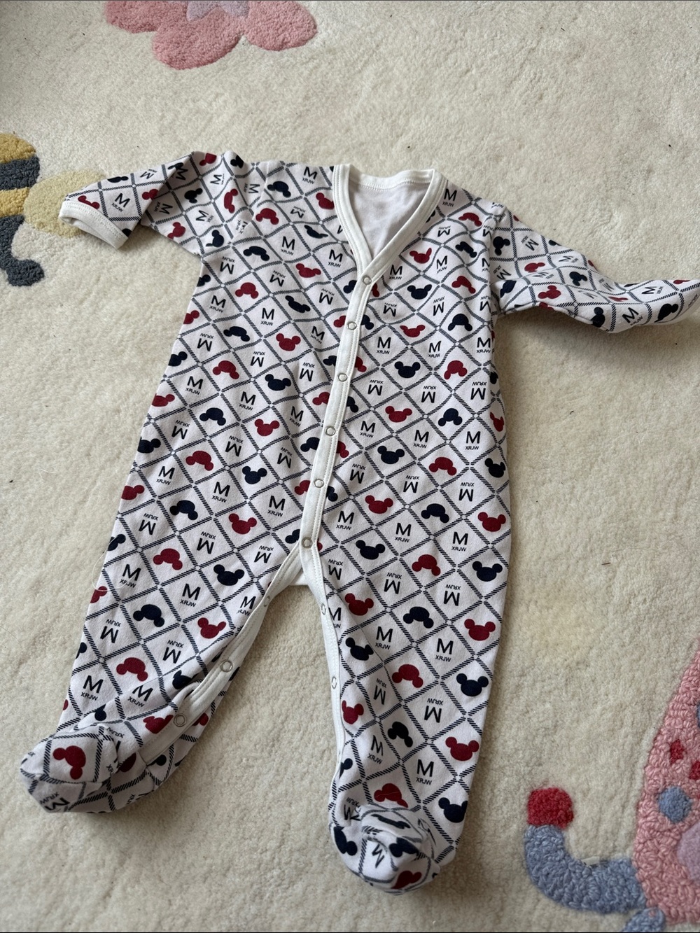Unbranded White Baby One-Piece with Red & Navy Pattern